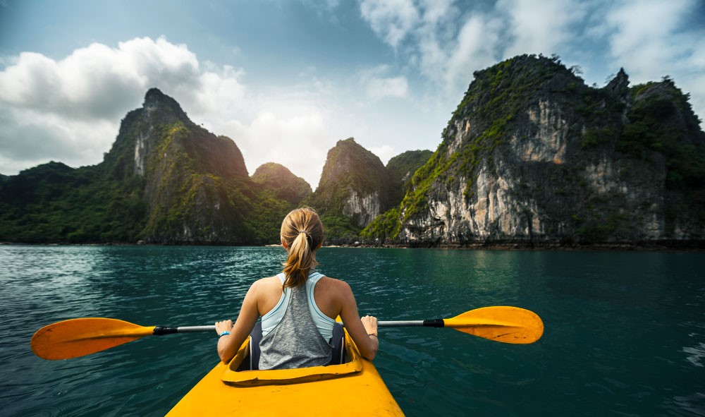 Ha Long Bay Stopped Kayak Rowing Service in Vietnam Adventure Tours